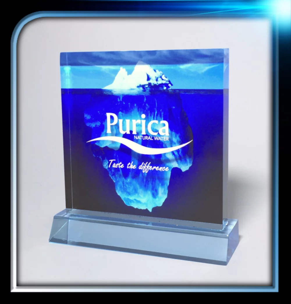 Executive Series Blue Square Award w/Base (5"x5"x3/4")