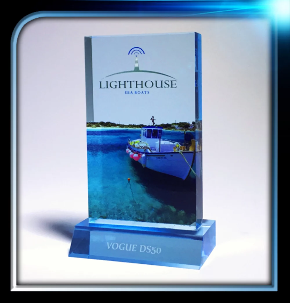 Executive Series Blue Rectangle Award w/Base (3"x5"x3/4")