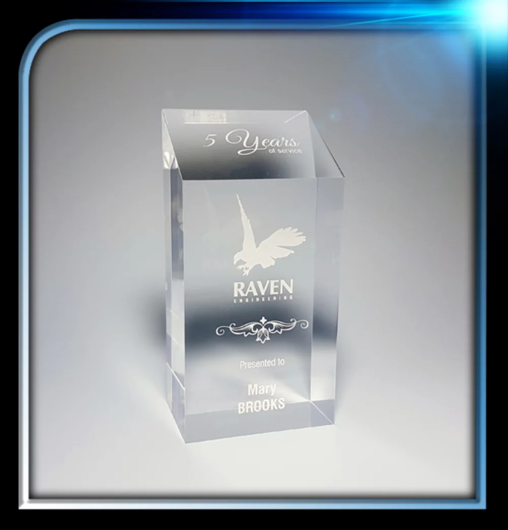 Prix Corporate Series Acrylique Rectangulaire avec Sommet Incliné (3"x6"x2")