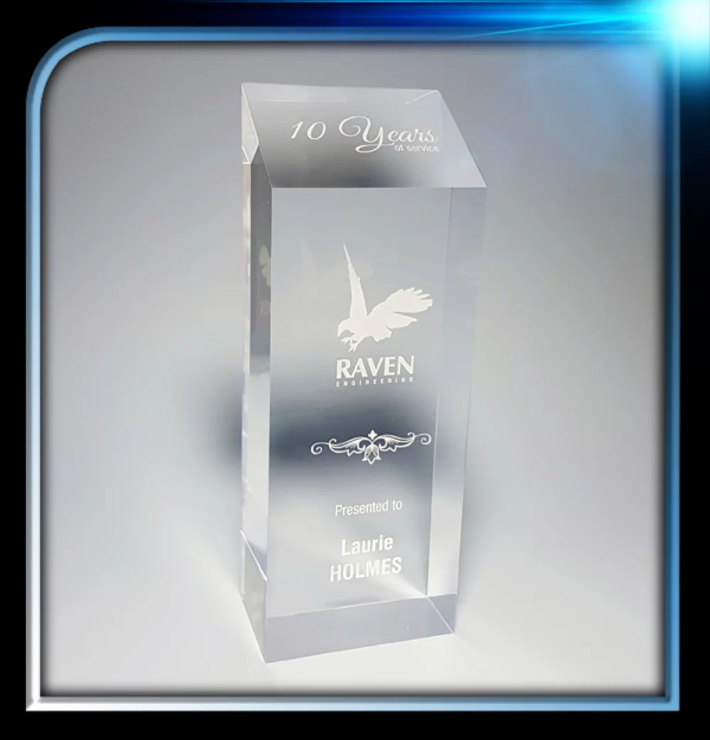 Prix Corporate Series Acrylique Rectangulaire avec Sommet Incliné (3"x8"x2")