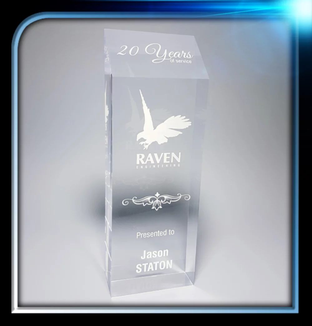 Prix Corporate Series Acrylique Rectangulaire avec Sommet Incliné (4"x12"x2")