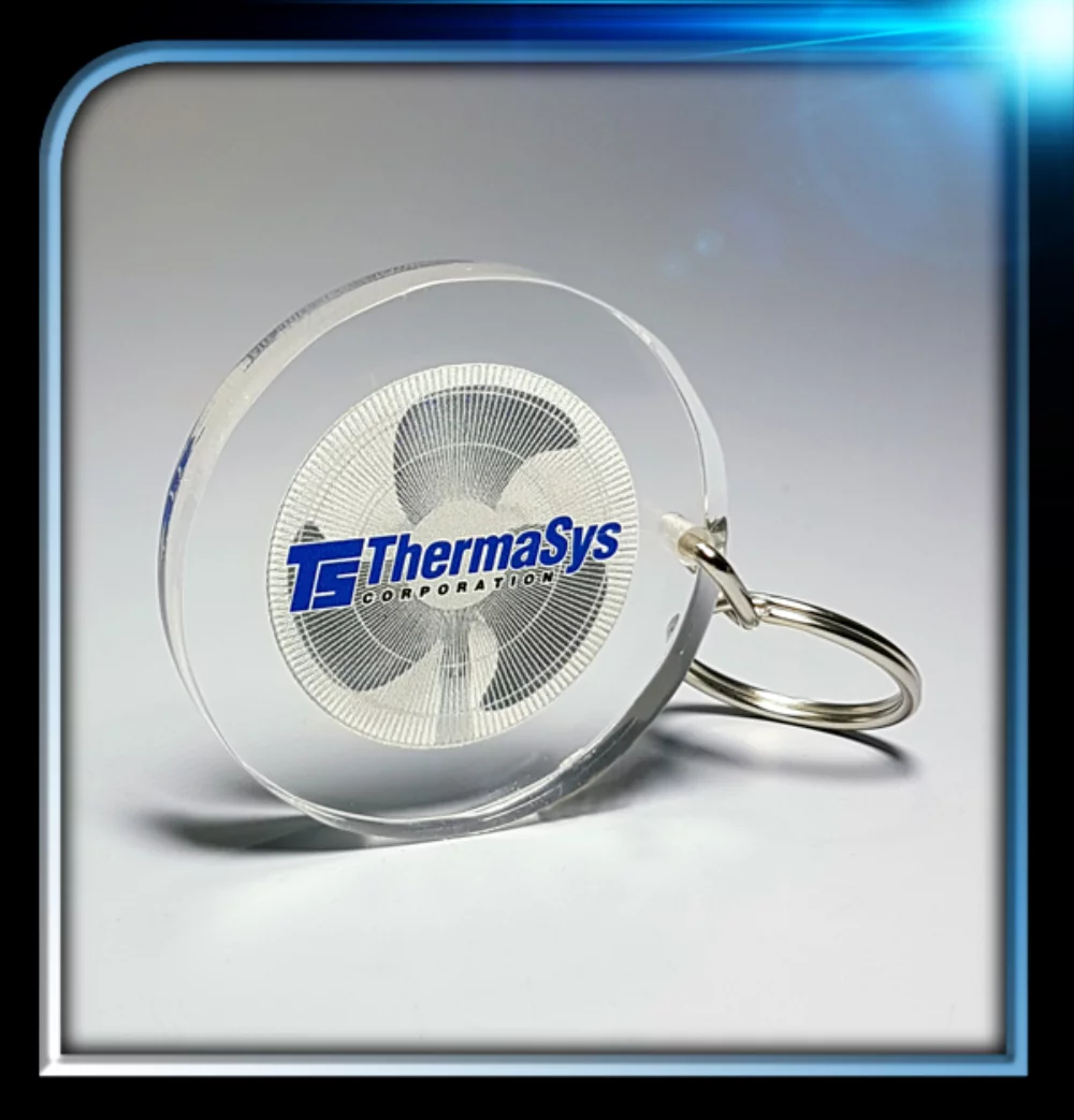 Porte-clés en forme de cercle en lucite (2" de diamètre x 1/4" d'épaisseur)