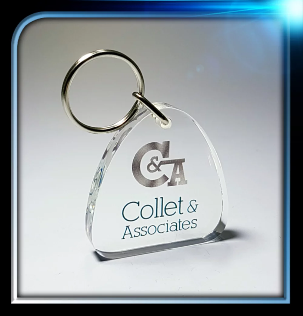 Lucite Triangle Key Chain (1 7/8"x1 7/8"x1/4")