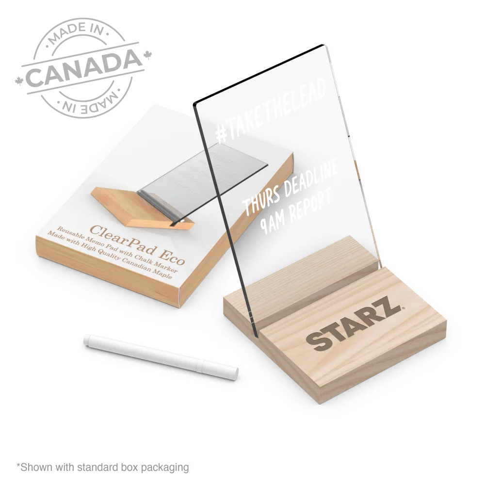 ClearPad Eco : Reusable clear memo pad with maple wood base