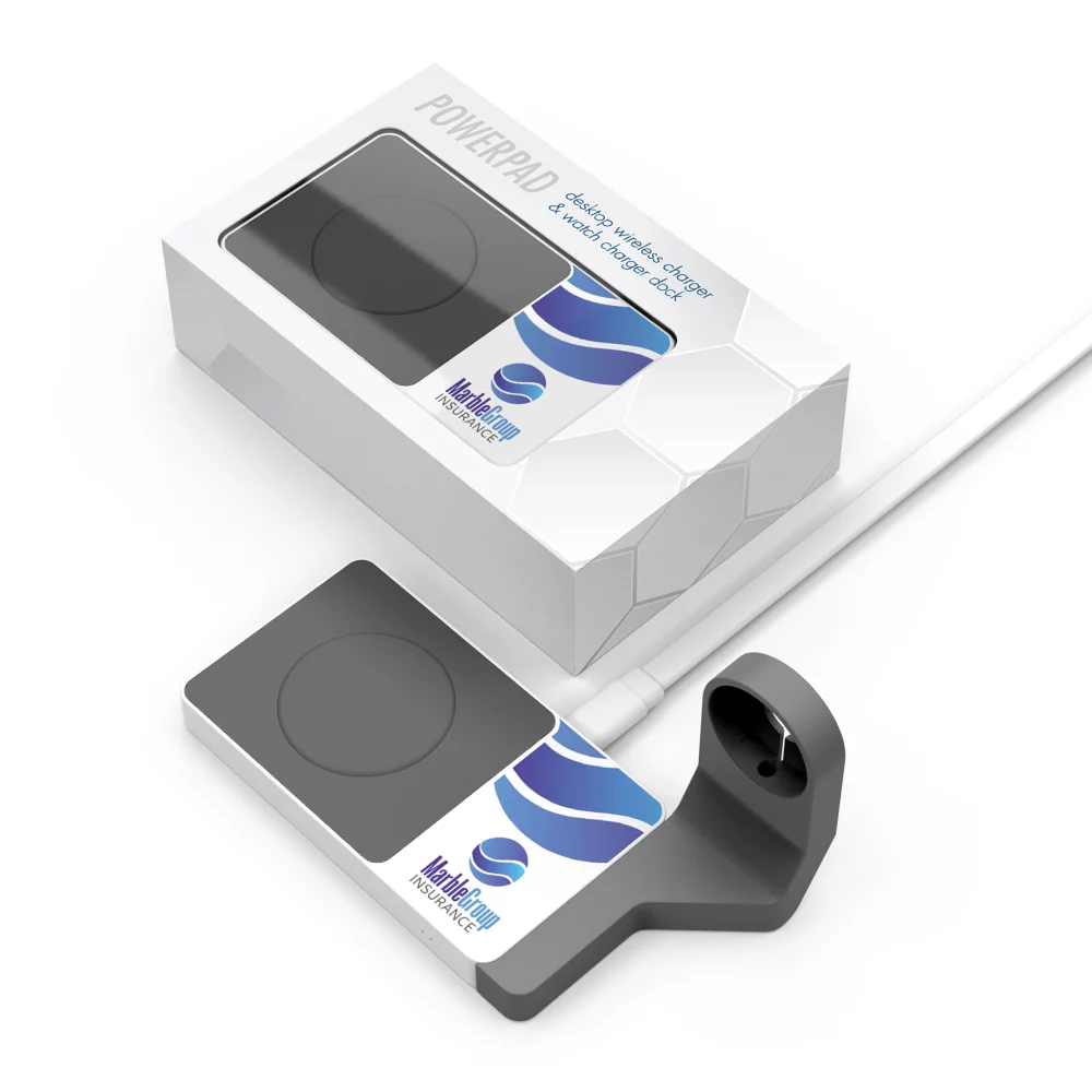 PowerPad : Chargeur sans fil de bureau et support pour montre.