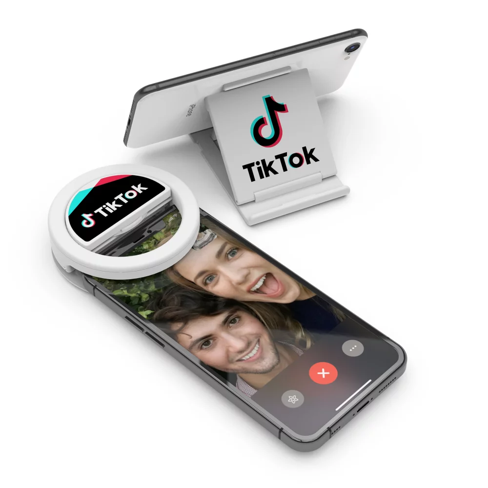 Kit d'éclairage : lampe annulaire à clip et support pour téléphone