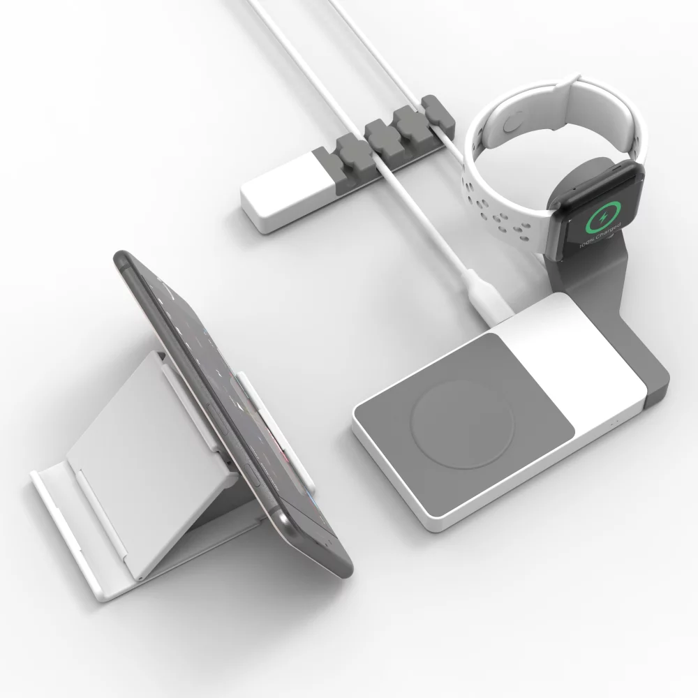 Kit DeskSaver Power : tapis de chargement sans fil, organiseur de câbles et support de téléphone