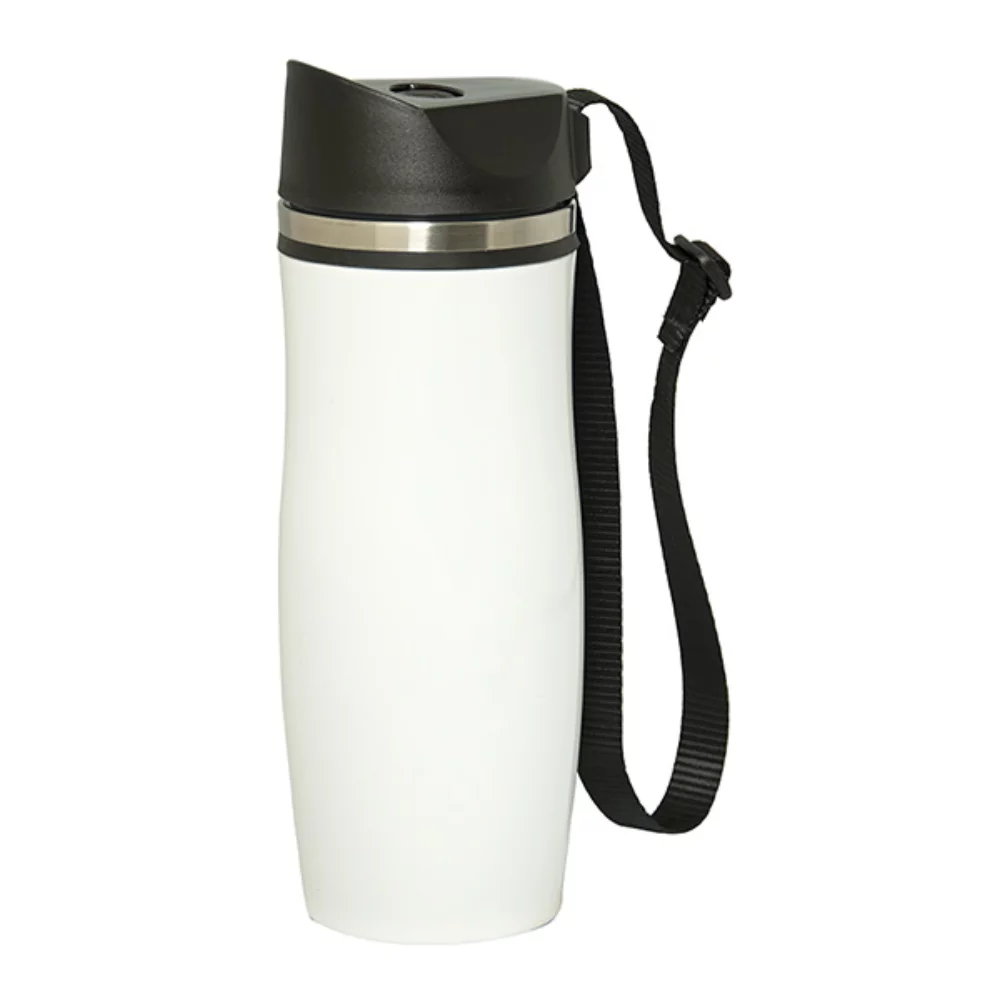 Bouteille gobelet en acier inoxydable Floren Hill de 450 ml (13,5 oz) avec couvercle à sangle.