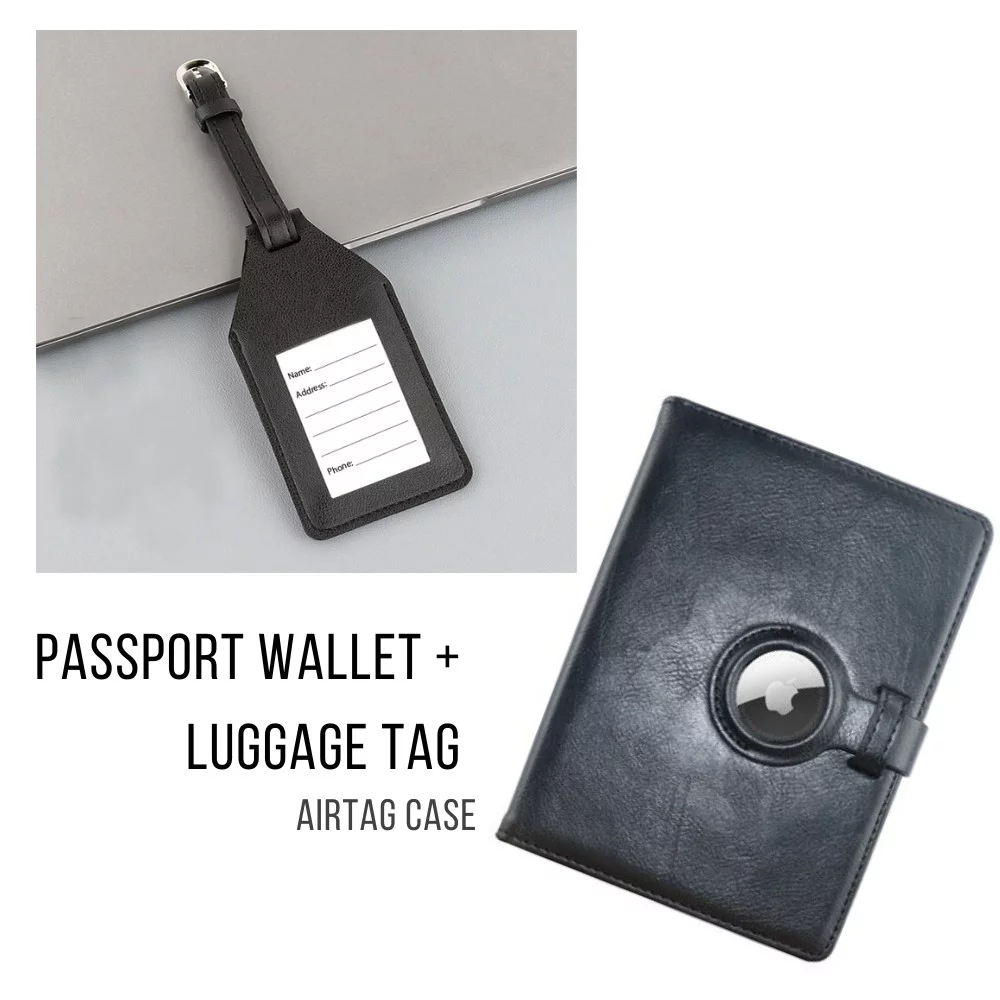 RFID Passport Wallet + Luggage Tag w/ Air tag Holder KIT