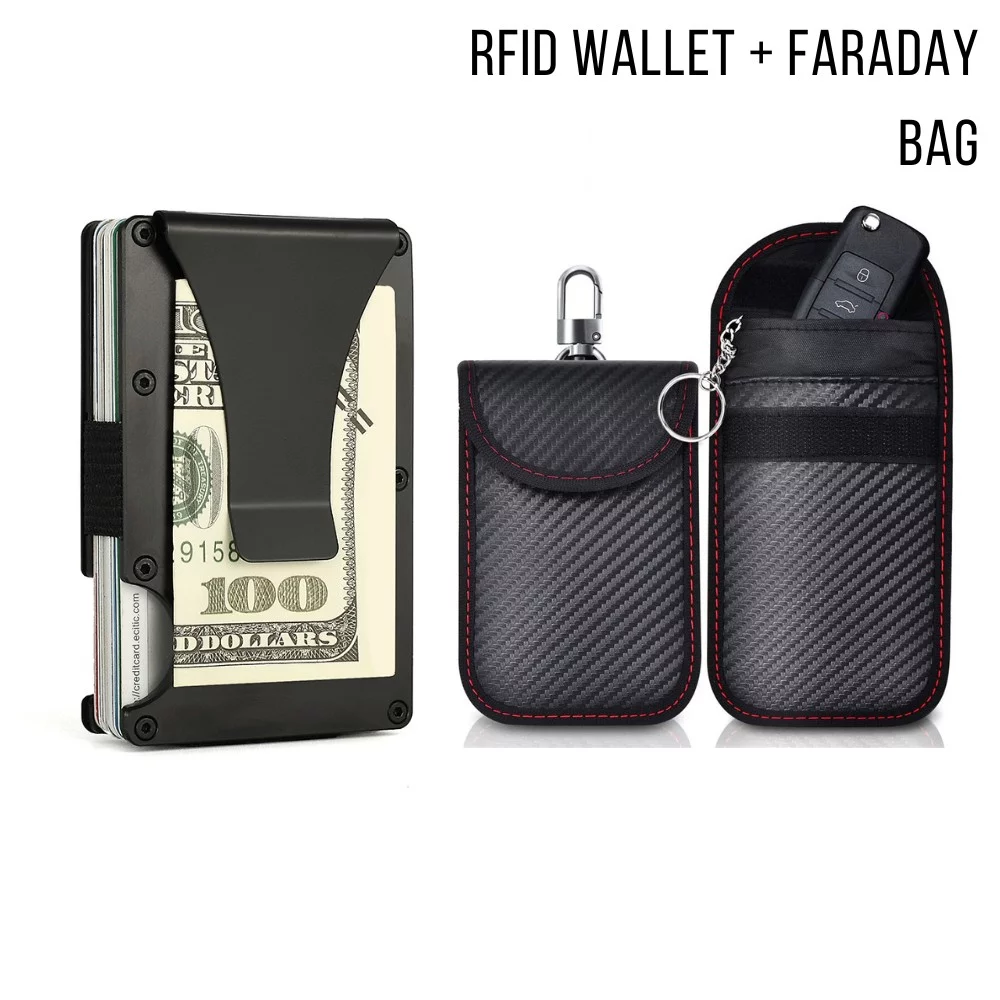 Ensemble cadeau portefeuille RFID + sac Faraday