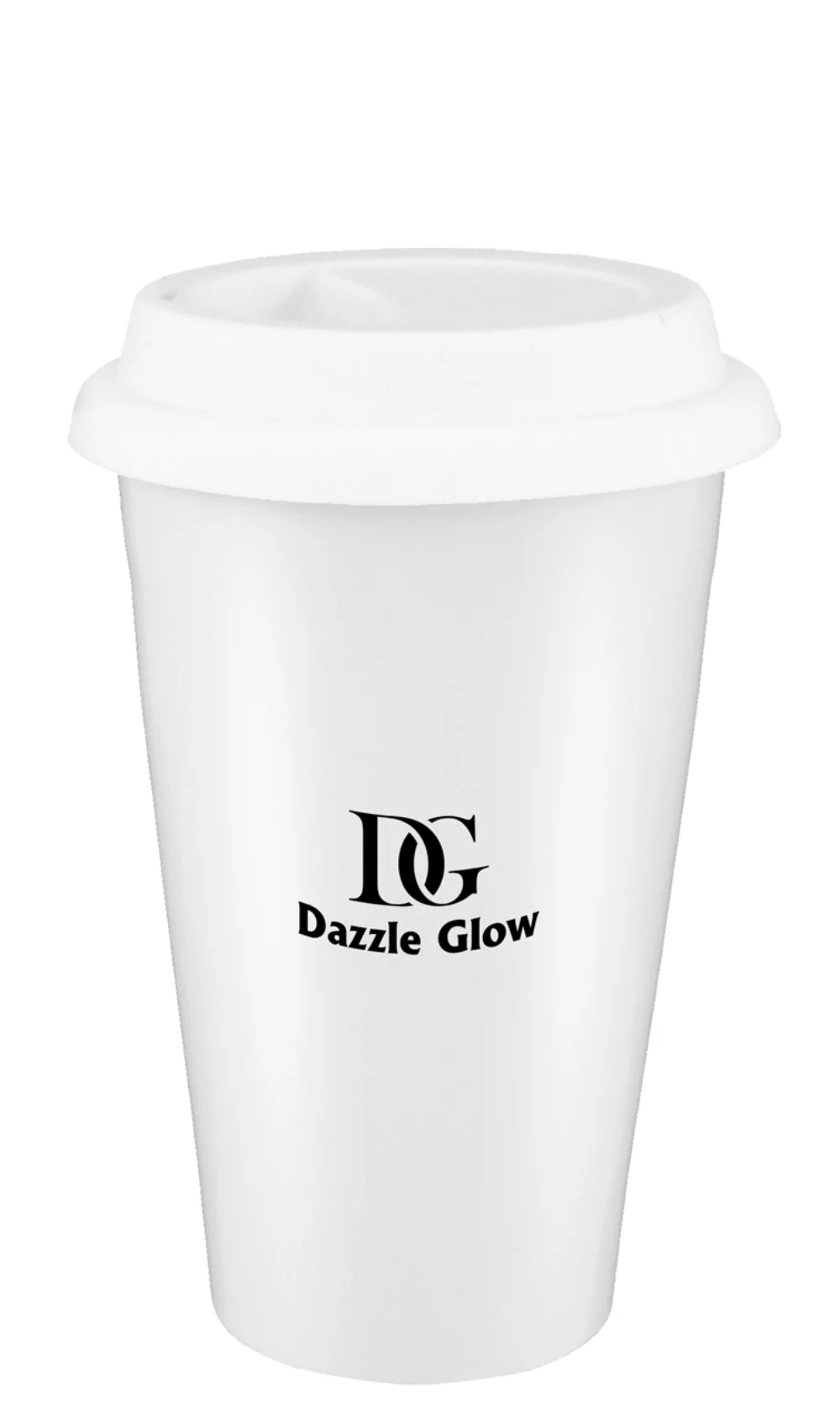 ~ Sheffield 10oz double wall ceramic tumbler, white with white silicone lid