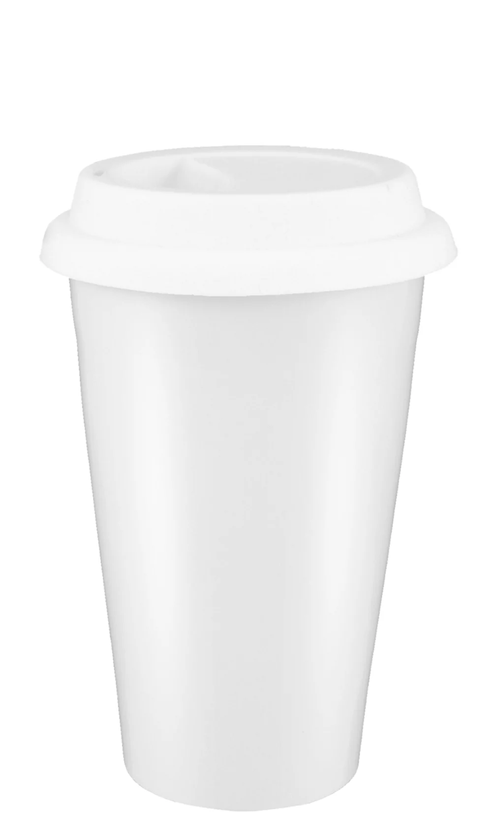 Gobelet en céramique à double paroi Sheffield 10 oz, blanc avec couvercle en silicone blanc.