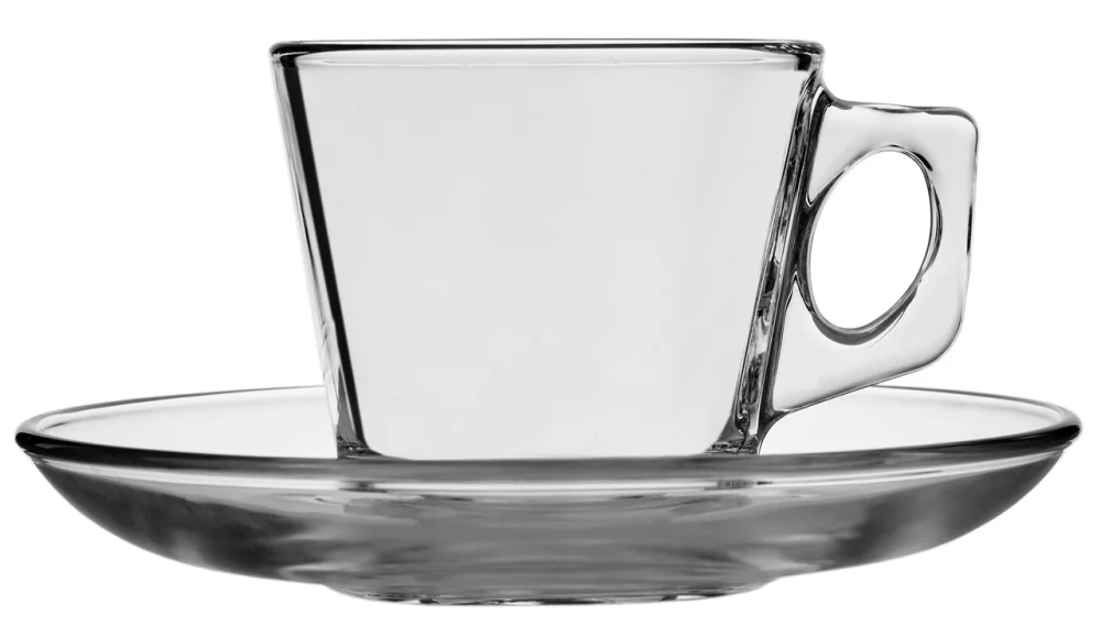 Ensemble espresso Vela 2,75 oz tasse carrée avec anse et soucoupe en verre transparent