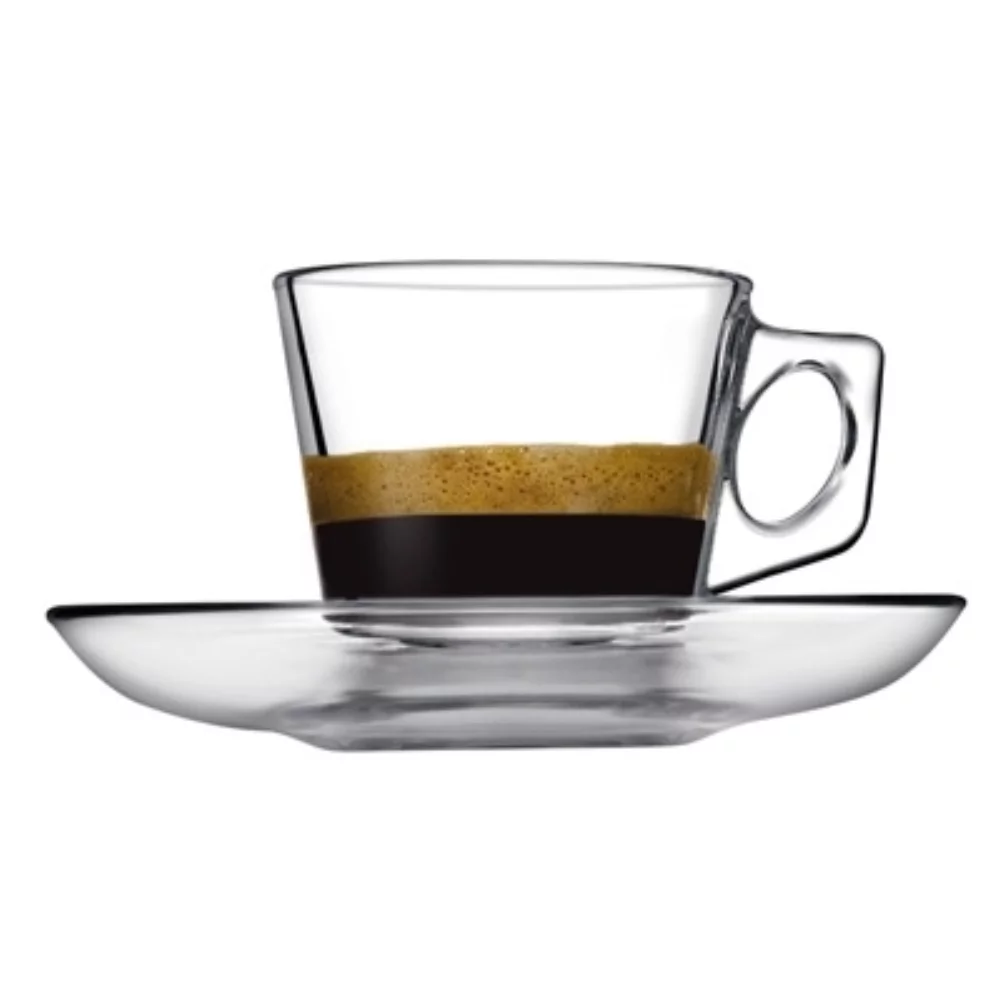 Ensemble espresso Vela 2,75 oz tasse carrée avec anse et soucoupe en verre transparent