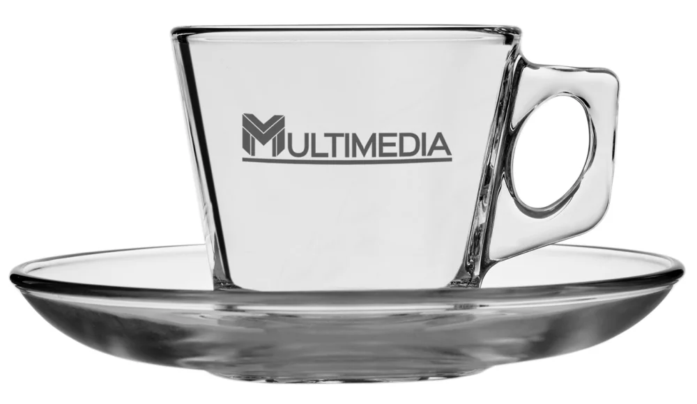 Ensemble espresso Vela 2,75 oz tasse carrée avec anse et soucoupe en verre transparent
