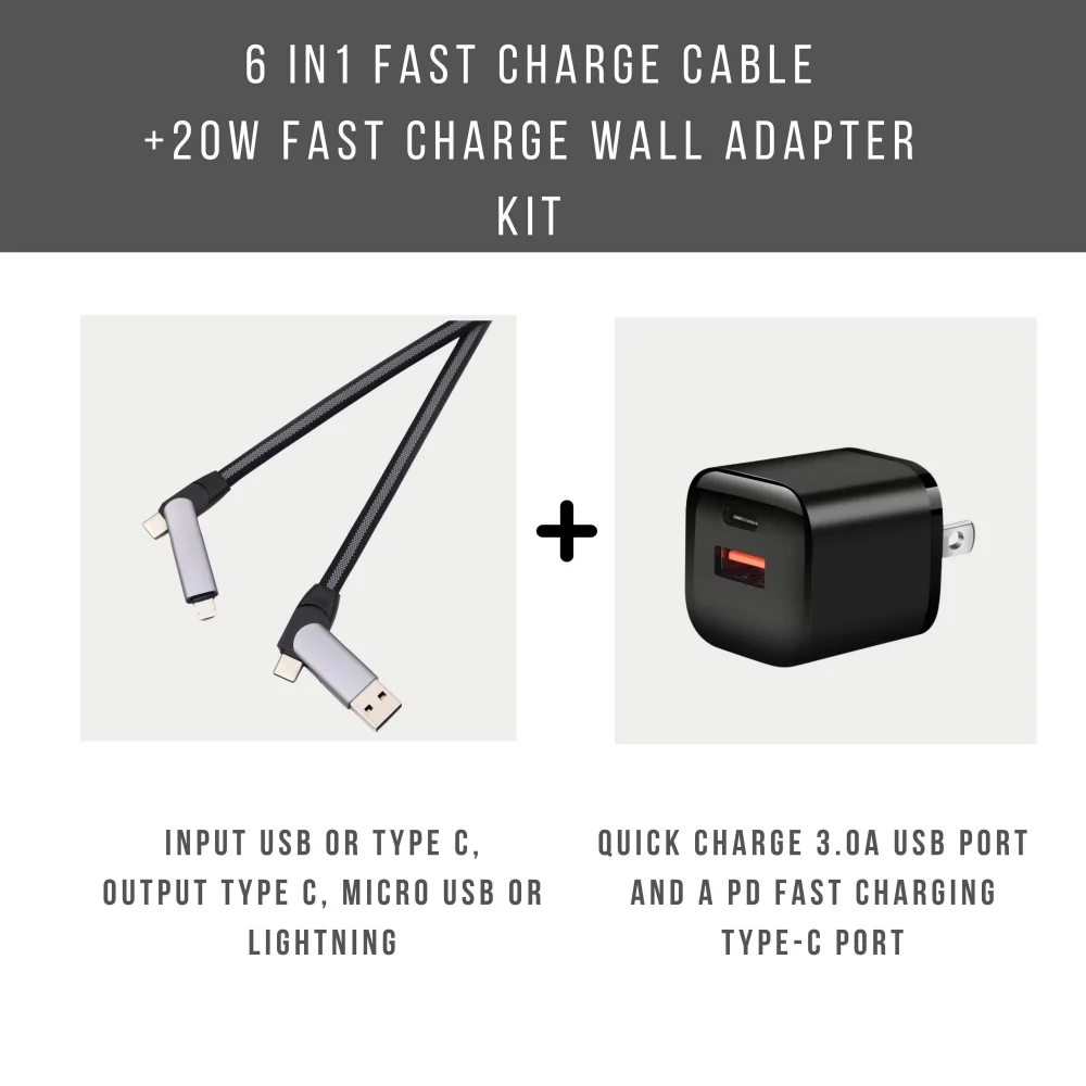 Chargeur mural PD 20W + kit câble de charge rapide 6-en-1
