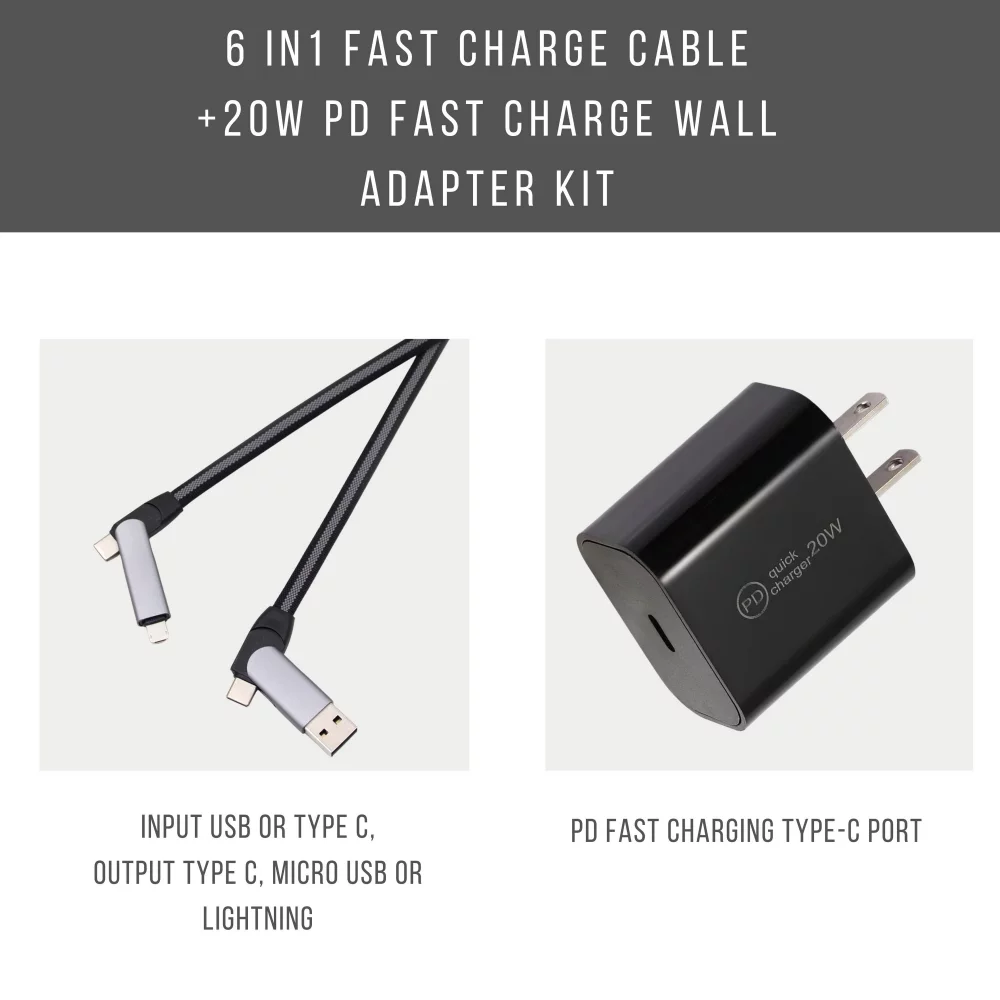 Chargeur mural PD 20W + kit de câble de charge rapide 6 en 1