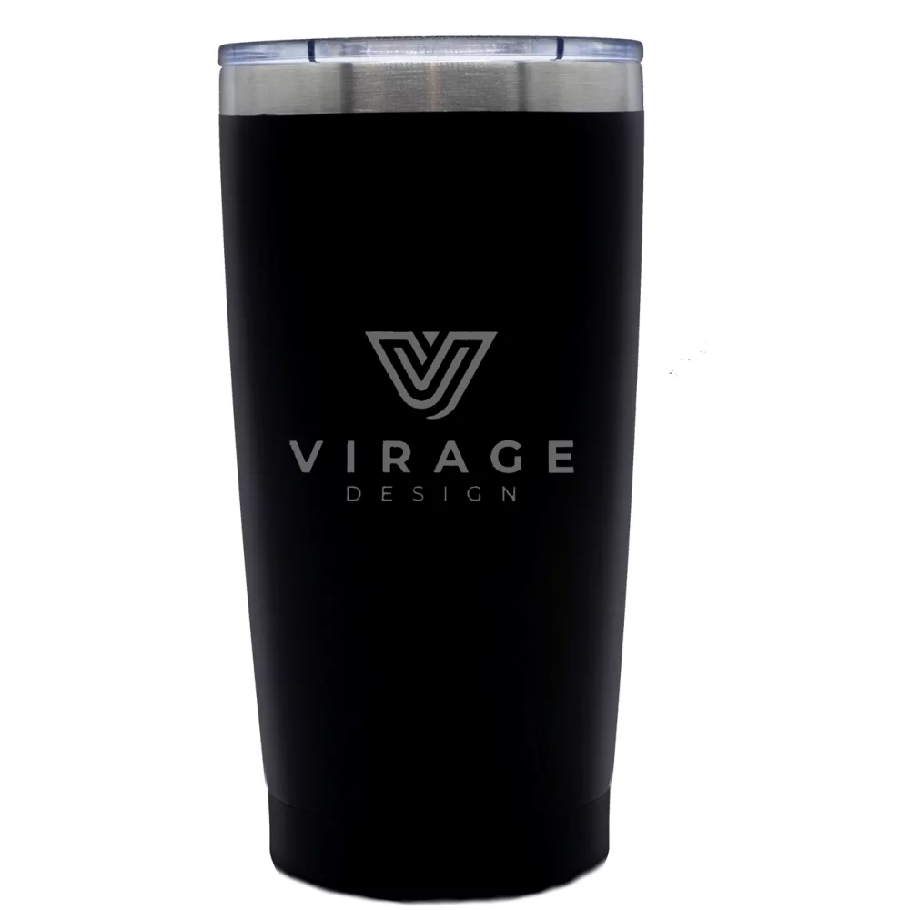 Gobelet de voyage double paroi de 20 oz noir mat avec couvercle transparent
