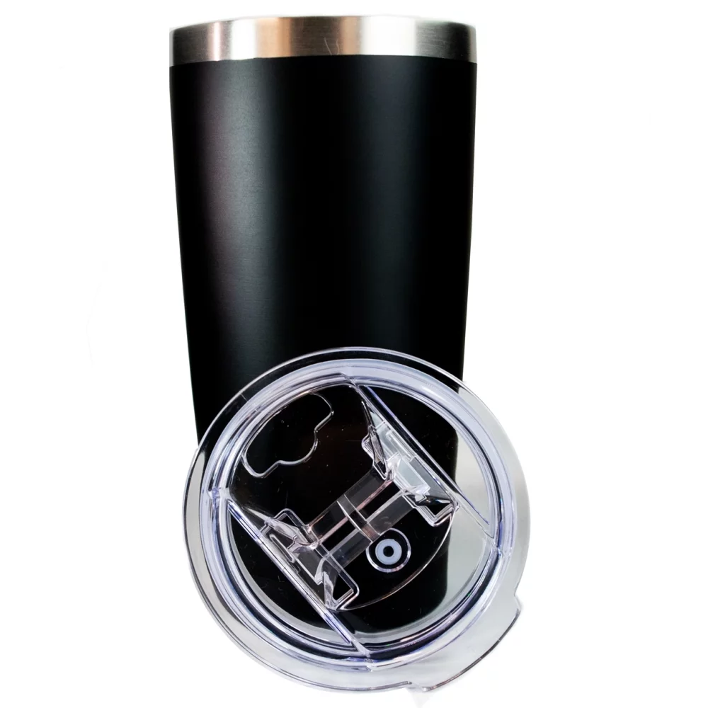 Gobelet de voyage double paroi de 20 oz noir mat avec couvercle transparent