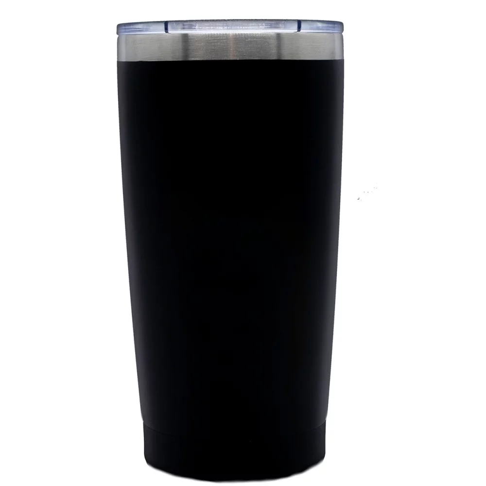 Gobelet de voyage double paroi de 20 oz noir mat avec couvercle transparent