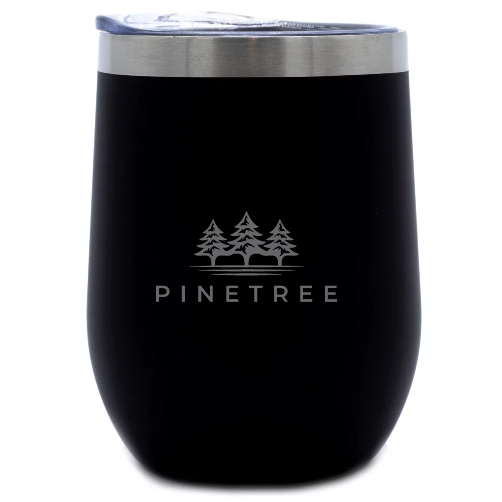 Tasse en acier inoxydable isolée sous vide sans pied Carolina 12 oz, noir mat avec couvercle transparent.
