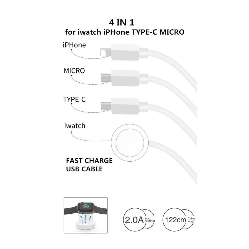 Câble de charge 4 en 1 + chargeur Apple Watch