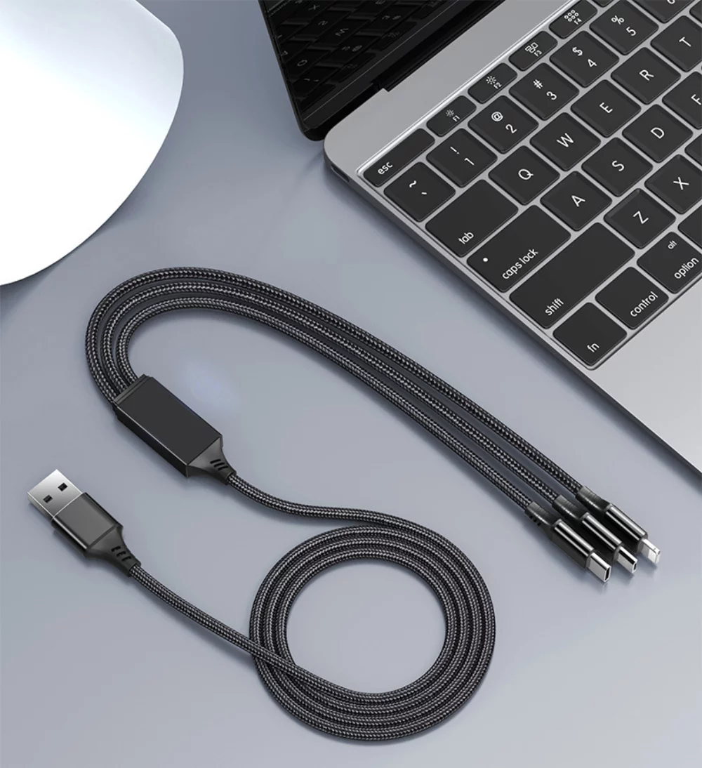Câble de données de charge rapide PD 3-1 3A avec logo lumineux