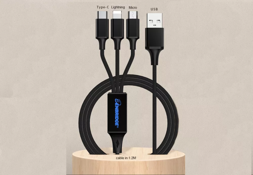 Câble de données de charge rapide PD 3-1 3A avec logo lumineux