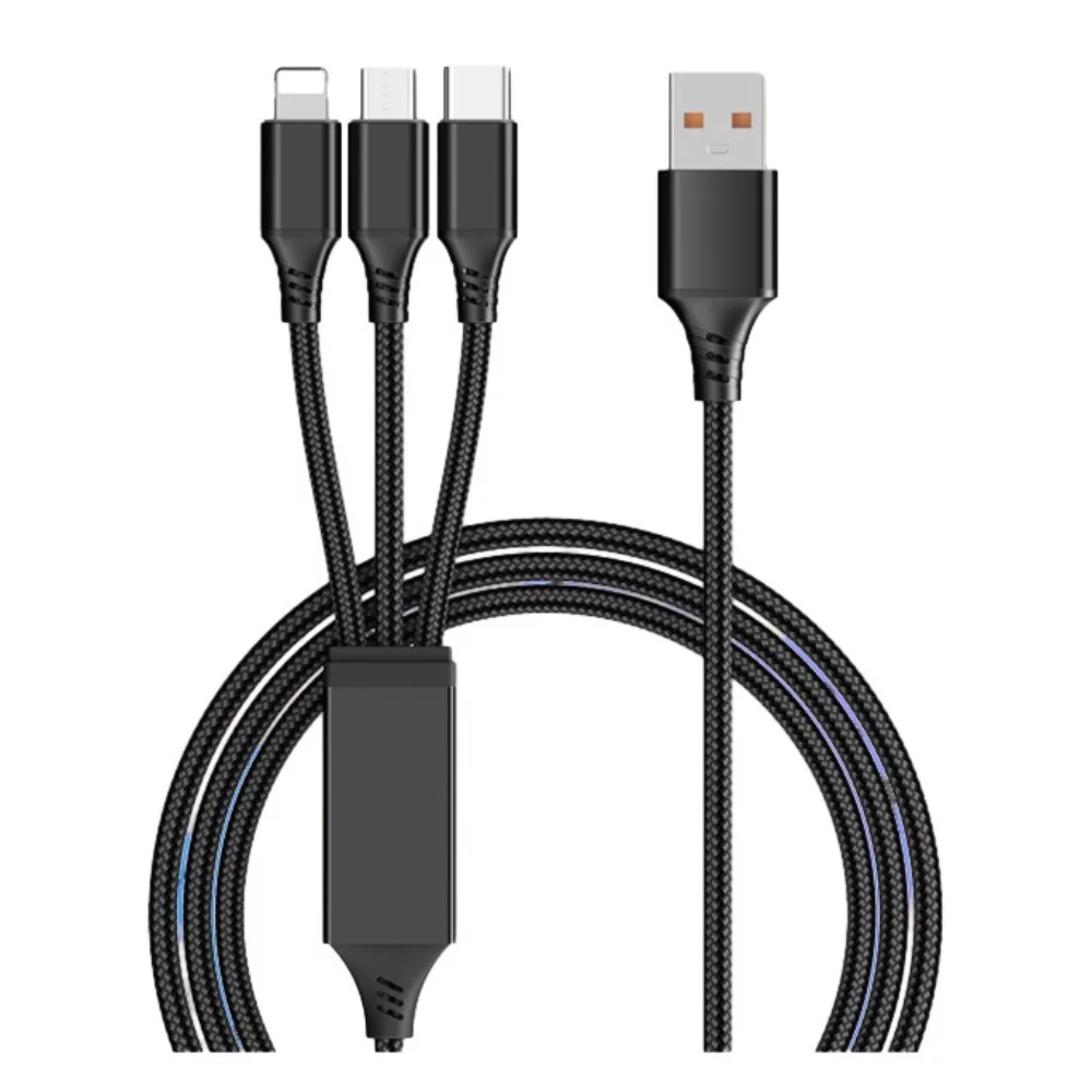 Câble de données de charge rapide PD 3-1 3A avec logo lumineux