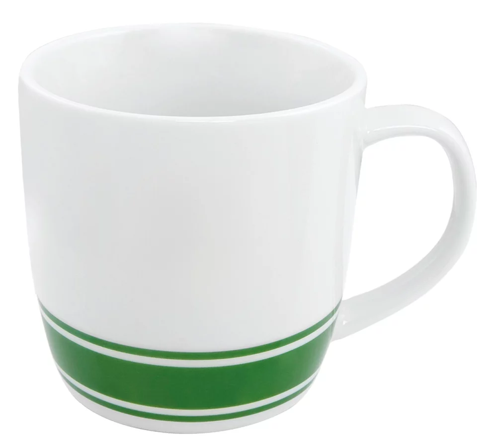 Un mug blanc/vert de 13 onces à deux tons.