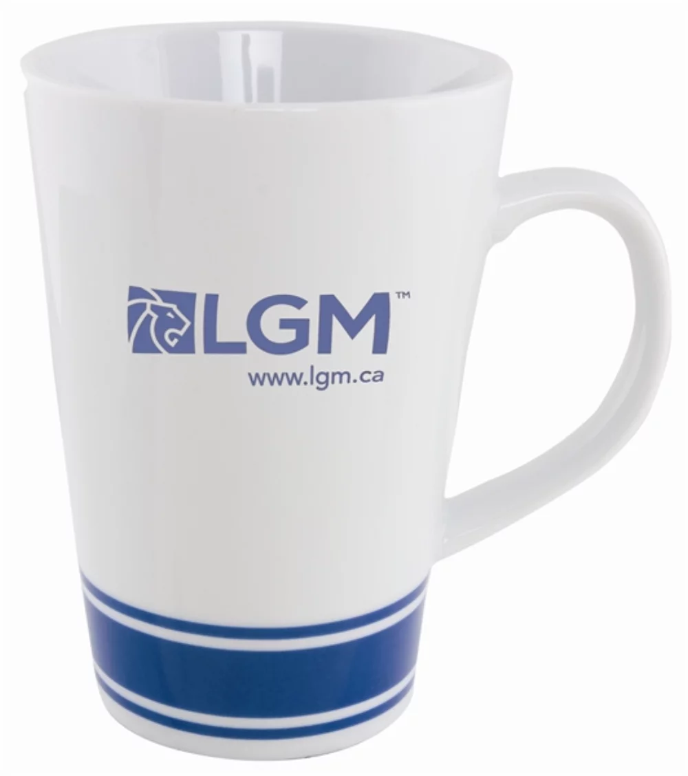 Trois tasses blanches et bleues de 15 onces.