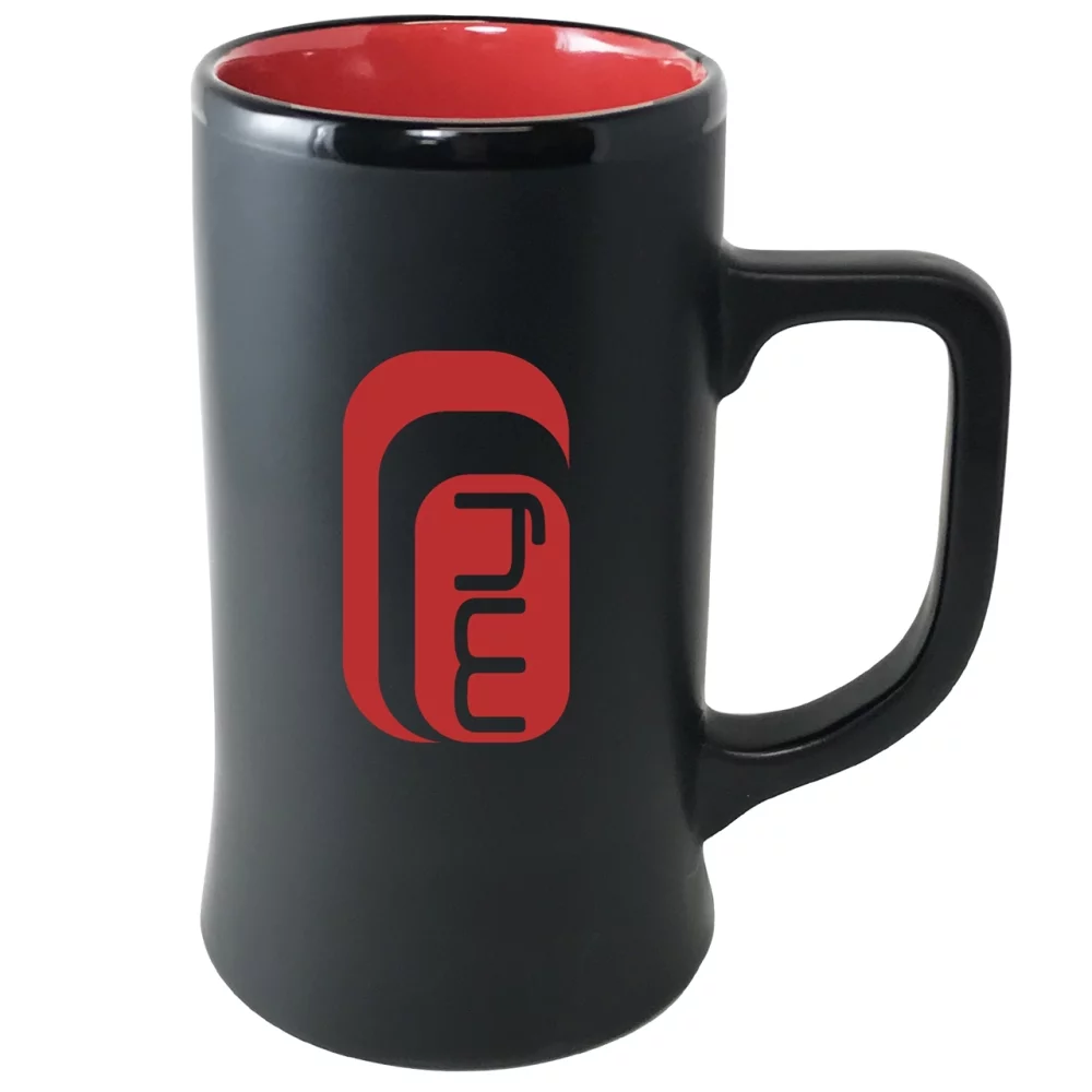 Chope en céramique Cambria 14 oz noir mat avec intérieur rouge dans une boîte cadeau Ripple