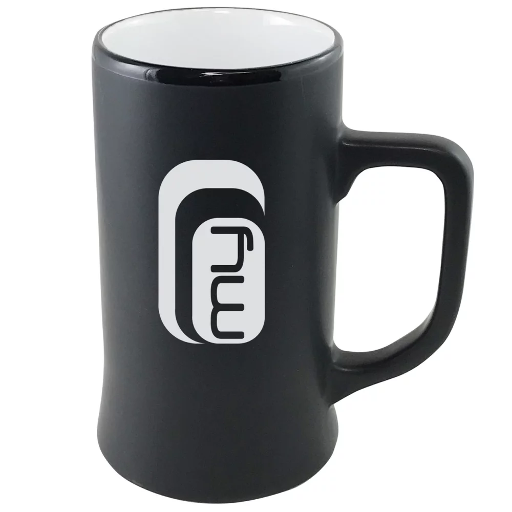 Cambria 14oz ceramic stein matte black with white interior in Ripple gift box