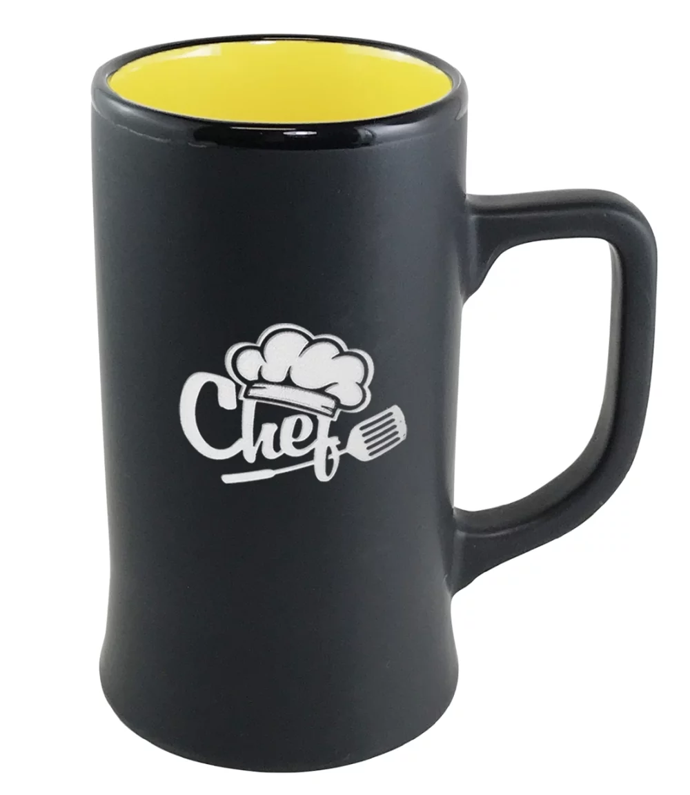Chope en céramique Cambria 14 oz noir mat avec intérieur jaune dans une boîte cadeau Ripple - Gravée