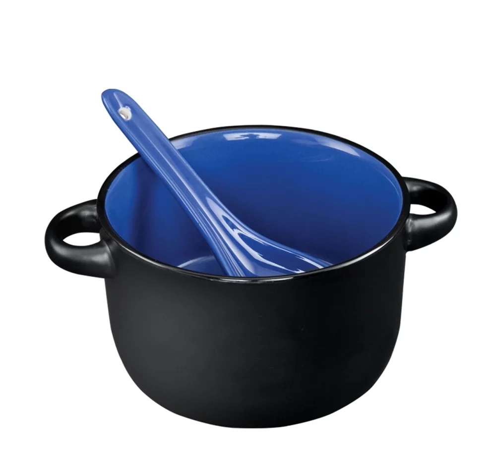 ~ Hilo 12.5oz 2tone black/blue bowl with spoon in Black Leaf gift box