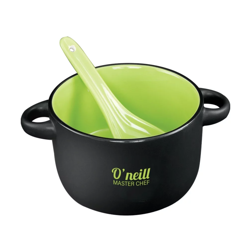 ~ Hilo 12.5oz black/green bowl with spoon in Black Leaf gift box