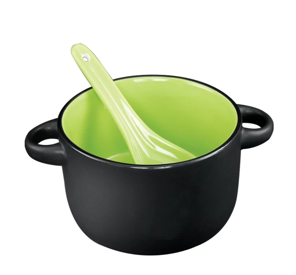 Bol noir/vert Hilo de 12,5 oz avec cuillère dans une boîte cadeau Black Leaf.