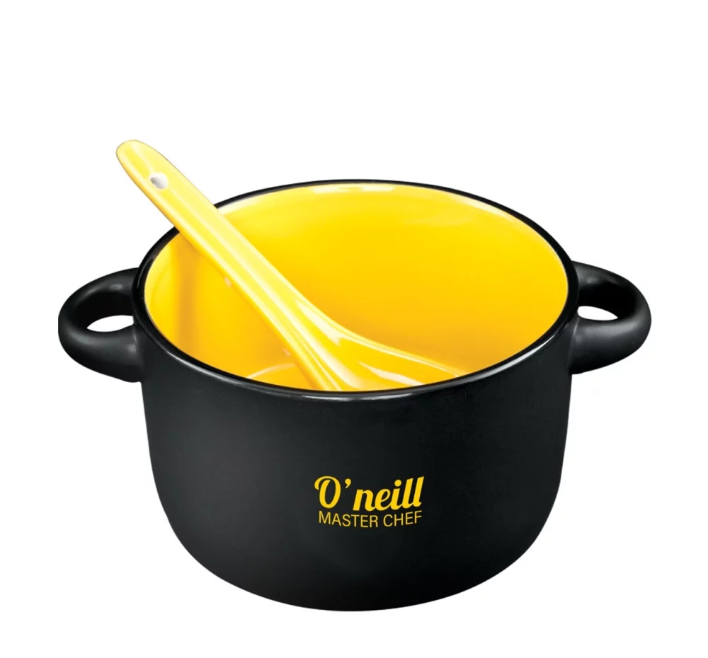 Bol Hilo 12,5 oz noir/jaune bicolore avec cuillère dans une boîte cadeau Black Leaf