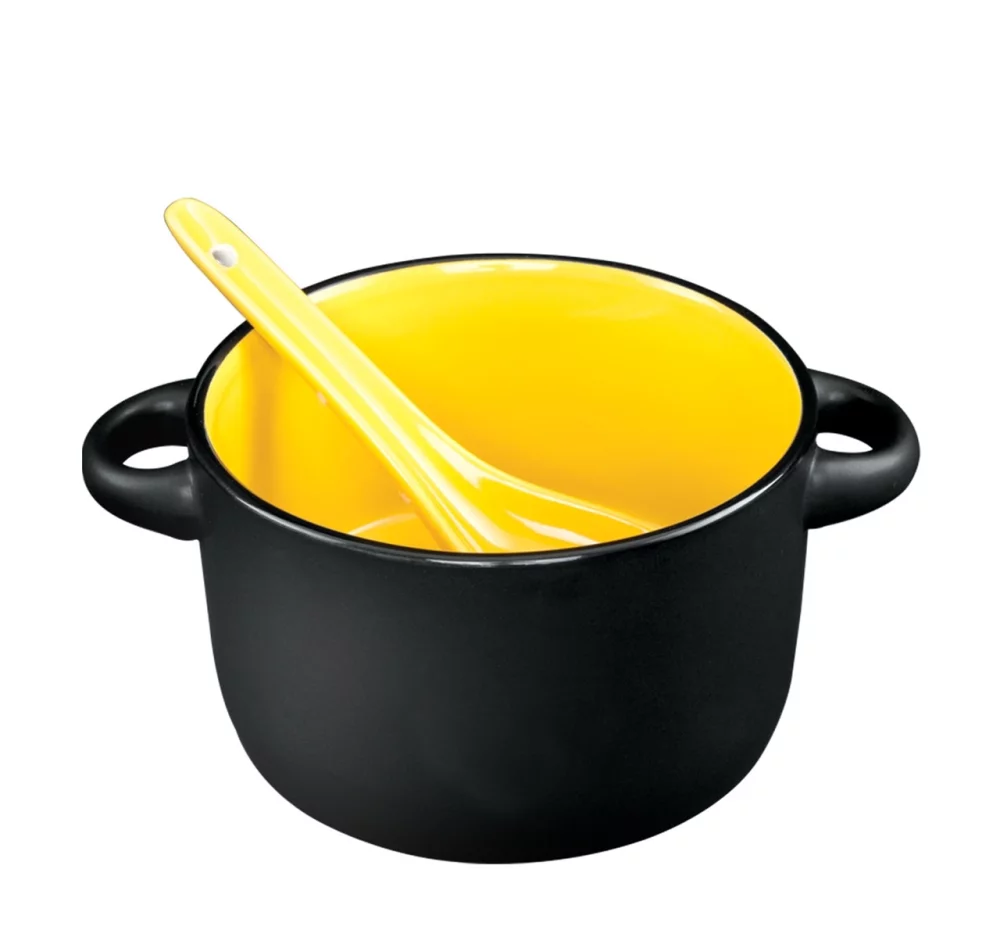 Bol Hilo 12,5 oz noir/jaune bicolore avec cuillère dans une boîte cadeau Black Leaf