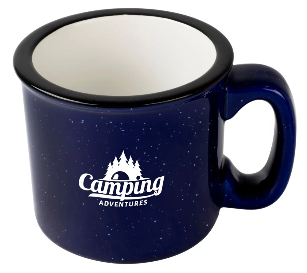 Tasse de camping 15 oz mouchetée bicolore cobalt/blanc