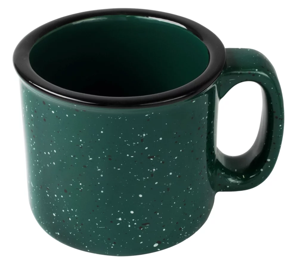 Tasse de camping de 15 oz en vert foncé moucheté - Gravée