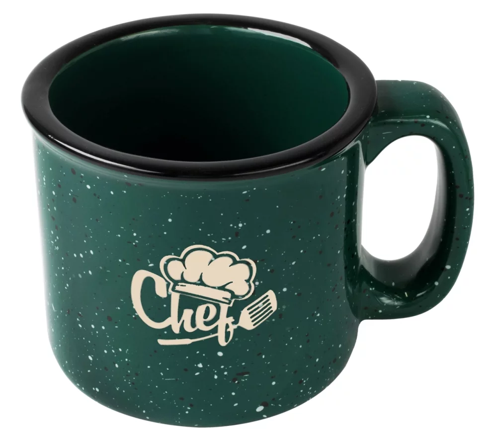 Tasse de camping de 15 oz en vert foncé moucheté - Gravée