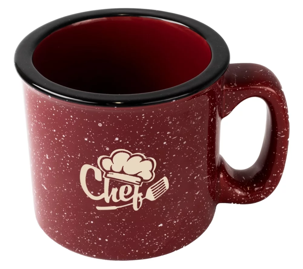 Tasse de camping de 15 oz en rouge moucheté - Gravée