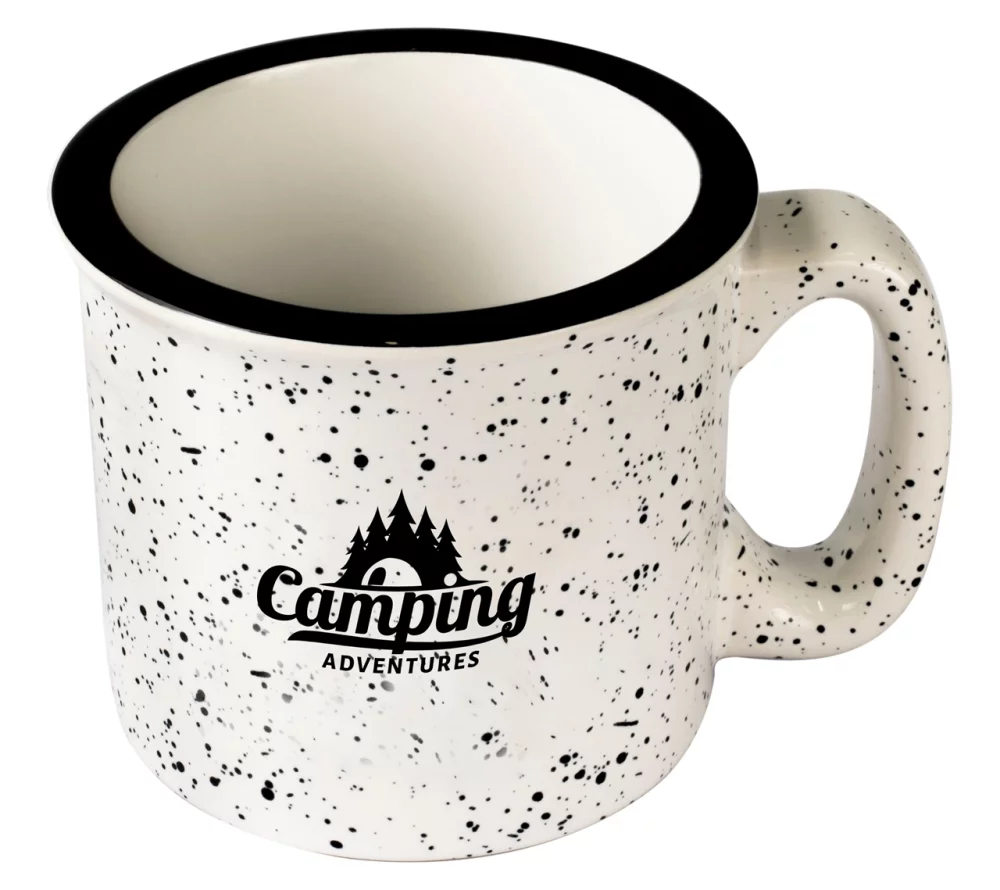 Tasse de camping blanche tachetée de 15 oz