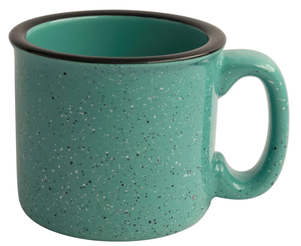 Mug Santa Fe de 15 oz tacheté/aqua avec bord noir - Gravé