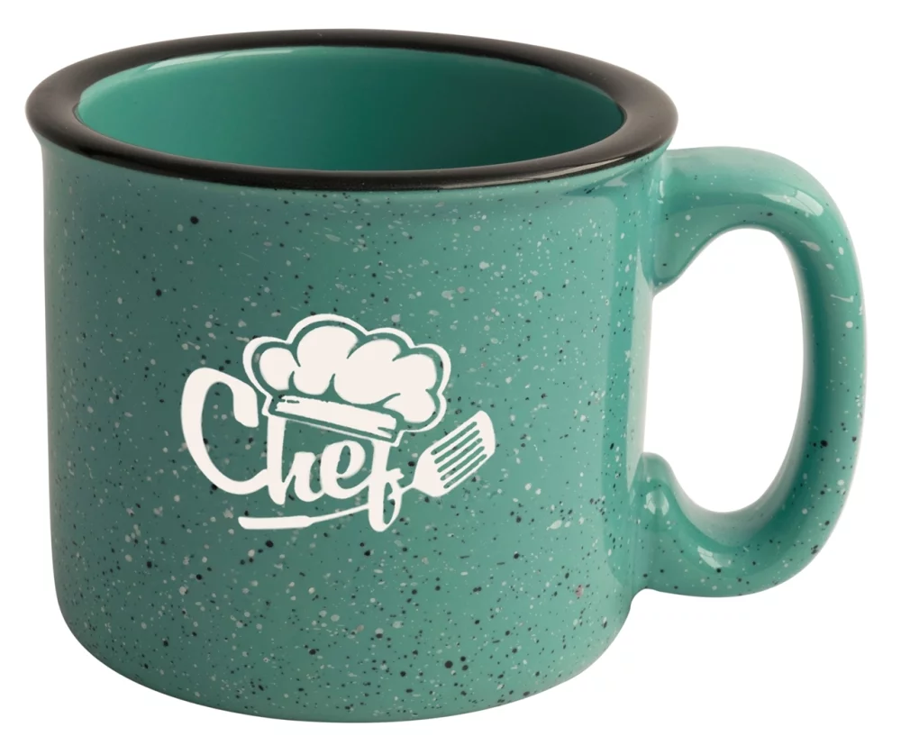 Mug Santa Fe de 15 oz tacheté/aqua avec bord noir - Gravé