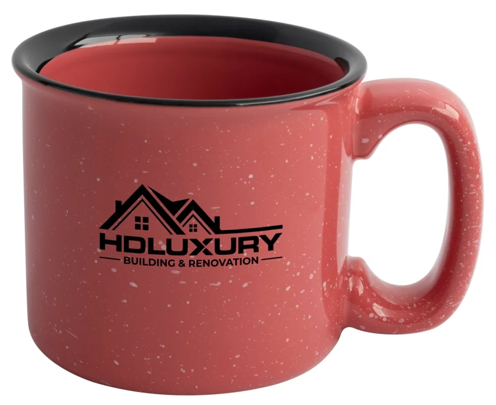 Santa Fe 15oz speckled/coral mug with black rim