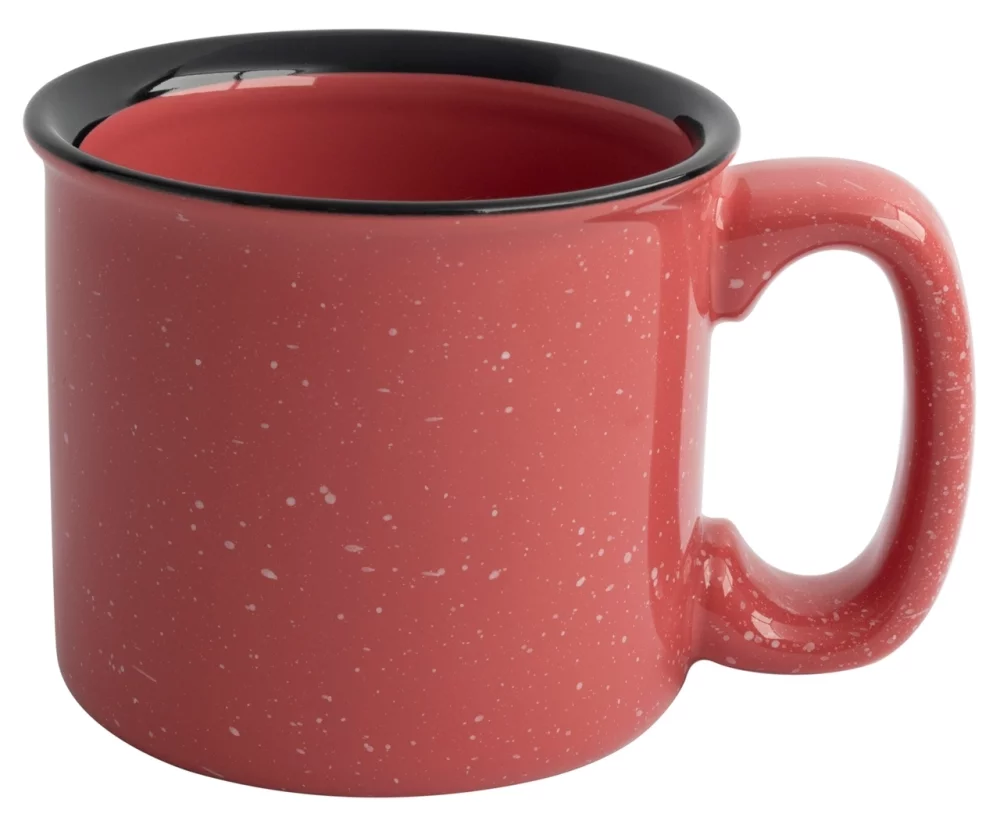Santa Fe 15oz speckled/coral mug with black rim