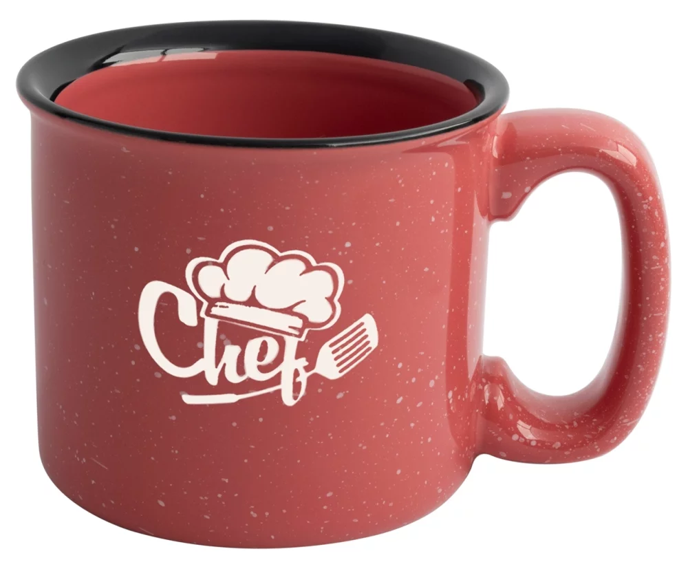 Tasse Santa Fe de 15 oz tachetée/corail avec bord noir - Gravée