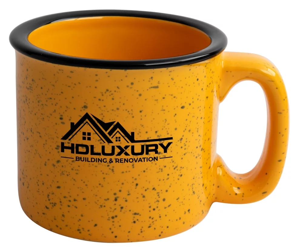 Santa Fe 15oz speckled/mustard mug with black rim